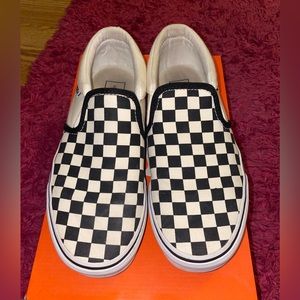 Gently Worn Black and White Checkerboard Slip-on Vans